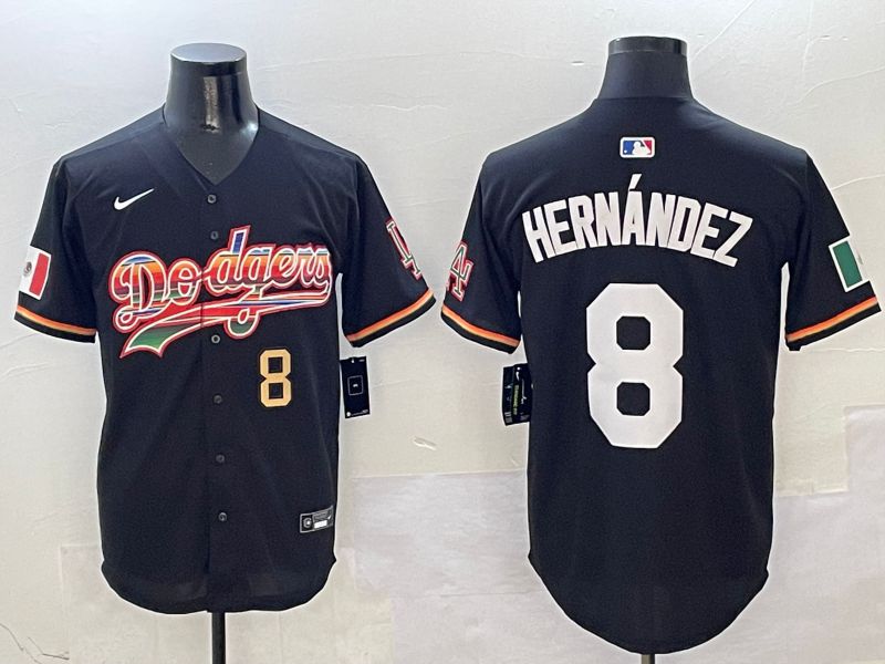 Men Los Angeles Dodgers #8 Hernandez Black rainbow Nike 2025 MLB Jersey style 3